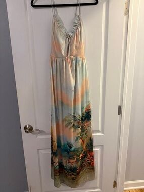 Tropical Tie-Front Maxi Dress in Pastel Sunset